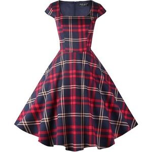 Pukavt Plaid Rockabilly Swing Dress Womens M Skater Frontier Pinup Americana 50s